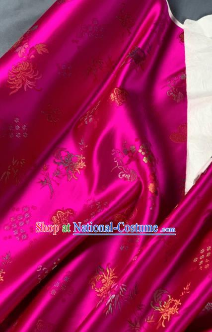 Chinese Classical Chrysanthemum Plum Pattern Design Rosy Silk Fabric Asian Traditional Hanfu Brocade Material