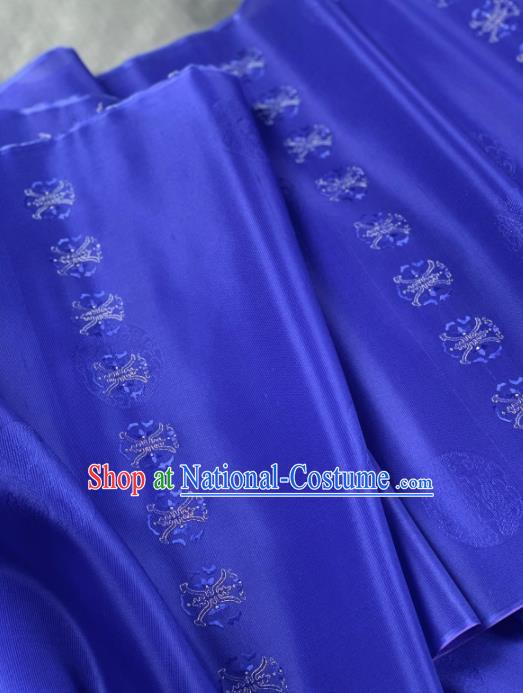 Chinese Classical Embroidered Pattern Design Royalblue Silk Fabric Asian Traditional Hanfu Material