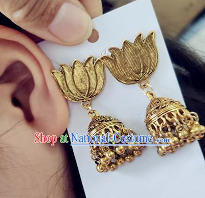 Asian India Traditional Ear Jewelry Indian Handmade Golden Earrings for Women