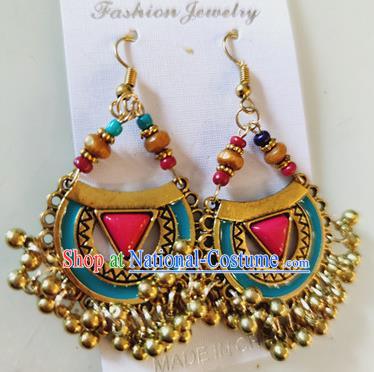 Asian India Traditional Dance Golden Ear Jewelry Indian Handmade Earrings for Women