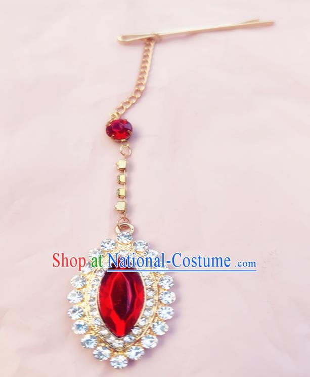 India Traditional Red Eyebrows Pendant Asian Indian Handmade Hair Accessories for Women