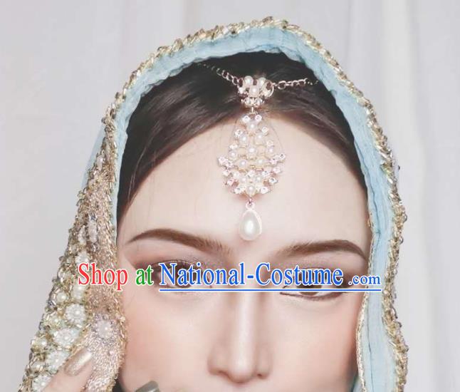 India Traditional Crystal Eyebrows Pendant Asian Indian Handmade Hair Accessories for Women