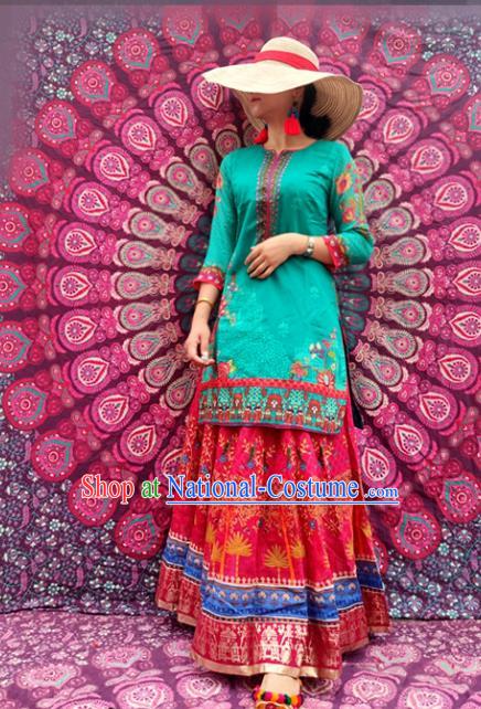 Asian India Traditional Folk Dance Punjab Dress Indian Embroidered Costumes for Women