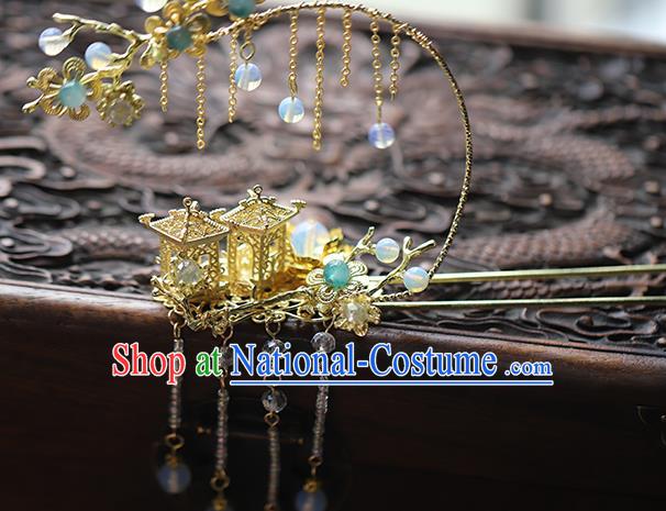 Traditional Chinese Handmade Palace Brass Tassel Hairpins Headdress Ancient Hanfu Hair Accessories for Women