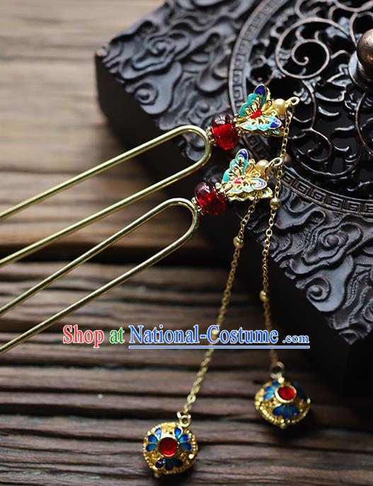 Traditional Chinese Handmade Cloisonne Butterfly Hairpins Headdress Ancient Hanfu Hair Accessories for Women