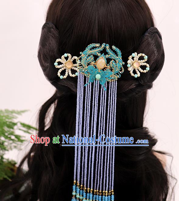 Traditional Chinese Handmade Phoenix Butterfly Tassel Hairpins Headdress Ancient Hanfu Hair Accessories for Women