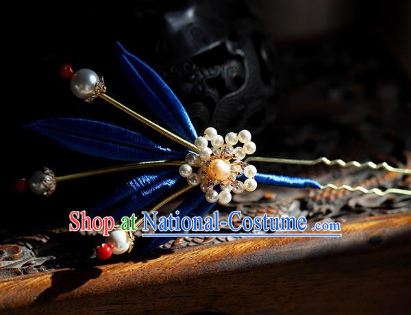 Traditional Chinese Handmade Royalblue Leaf Hairpin Headdress Ancient Hanfu Hair Accessories for Women