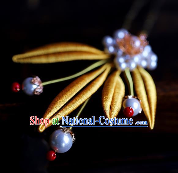 Traditional Chinese Handmade Golden Leaf Hairpin Headdress Ancient Hanfu Hair Accessories for Women