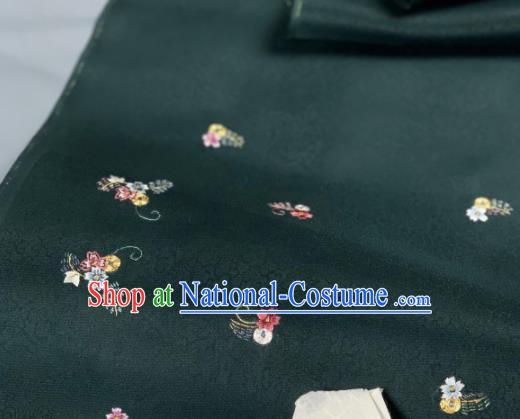 Asian Chinese Traditional Embroidered Pattern Design Atrovirens Silk Fabric Hanfu Material