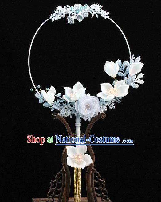 Traditional Chinese Handmade Silk Flowers Round Fans Ancient Hanfu Wedding Palace Fan for Women