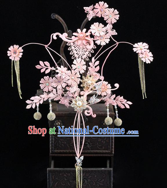 Traditional Chinese Handmade Pink Flowers Fans Ancient Hanfu Wedding Palace Fan for Women