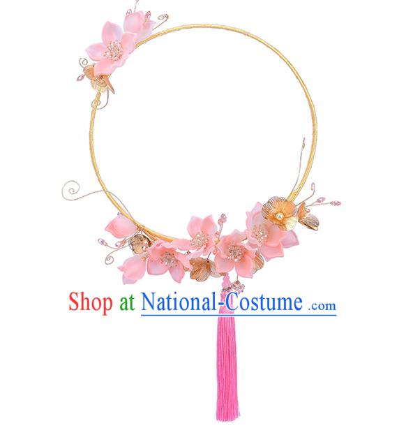 Traditional Chinese Handmade Pink Plum Blossom Fans Ancient Hanfu Wedding Palace Fan for Women