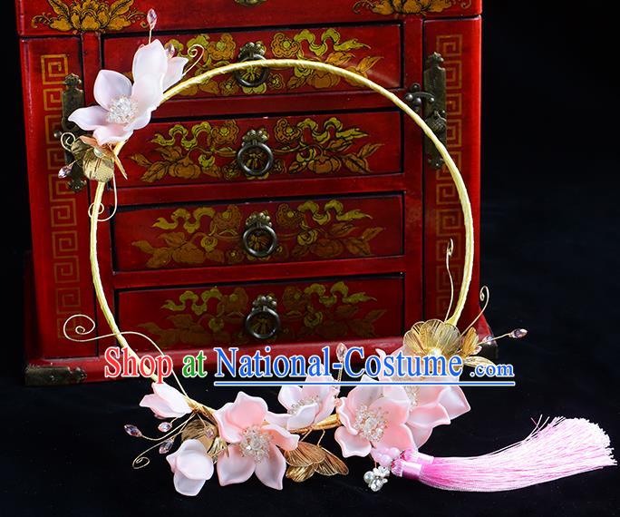 Traditional Chinese Handmade Pink Plum Blossom Fans Ancient Hanfu Wedding Palace Fan for Women