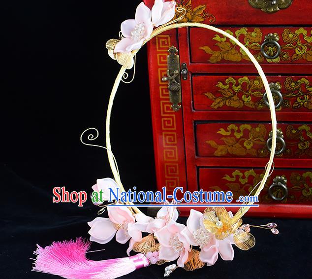 Traditional Chinese Handmade Pink Plum Blossom Fans Ancient Hanfu Wedding Palace Fan for Women