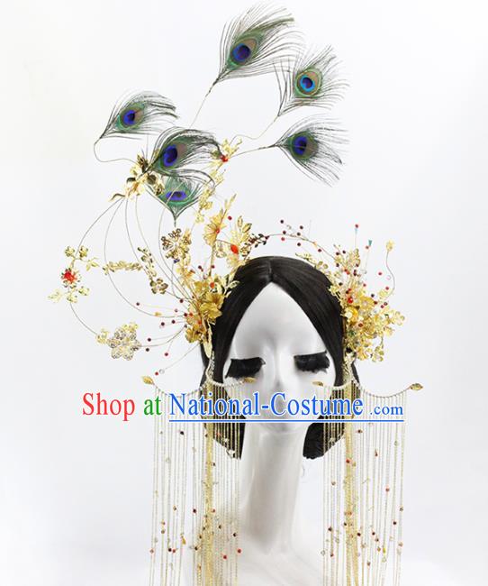 Traditional Chinese Wedding Peacock Feather Phoenix Coronet Hairpins Headdress Ancient Bride Hair Accessories for Women