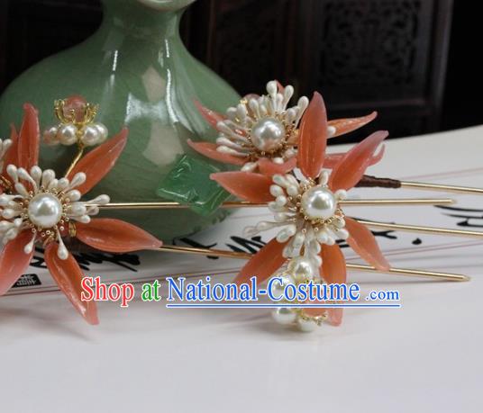 Traditional Chinese Handmade Pink Leaf Hairpin Headdress Ancient Hanfu Hair Accessories for Women