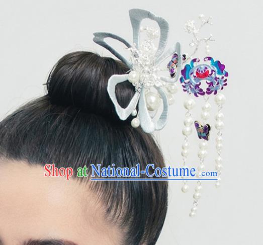 Traditional Chinese Handmade Cloisonne Tassel Hairpin Headdress Ancient Hanfu Hair Accessories for Women