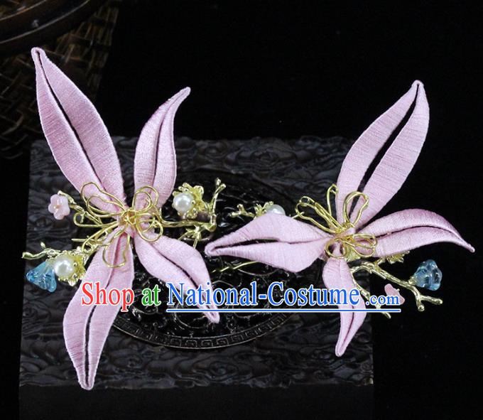 Traditional Chinese Handmade Pink Hairpin Headdress Ancient Hanfu Hair Accessories for Women