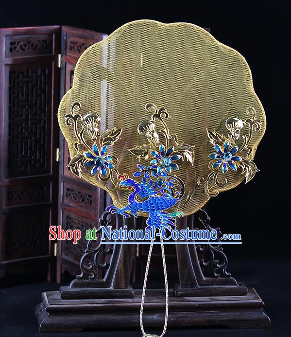 Traditional Chinese Handmade Cloisonne Phoenix Round Fans Ancient Hanfu Wedding Palace Fan for Women