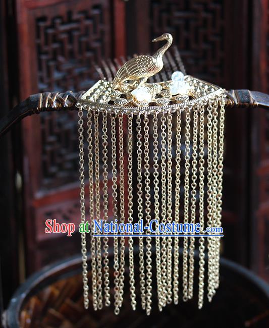 Traditional Chinese Handmade Golden Tassel Hair Combs Headdress Ancient Hanfu Hair Accessories for Women