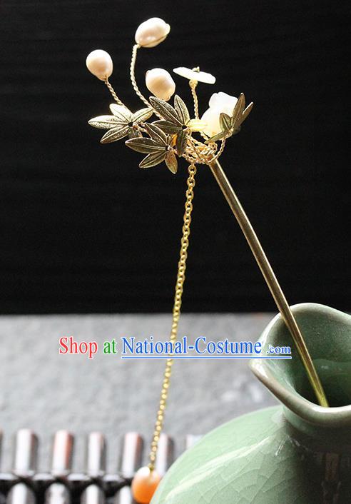 Traditional Chinese Handmade Golden Maple Leaf Hairpin Headdress Ancient Hanfu Hair Accessories for Women