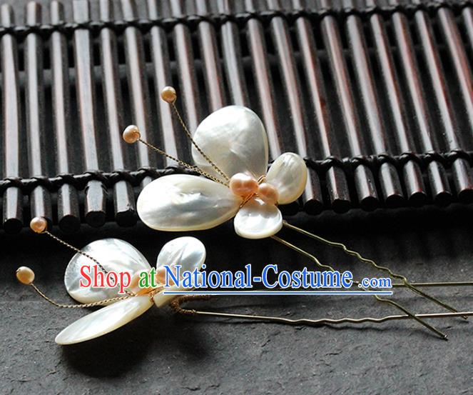 Traditional Chinese Handmade Shell Butterfly Hairpin Headdress Ancient Hanfu Hair Accessories for Women