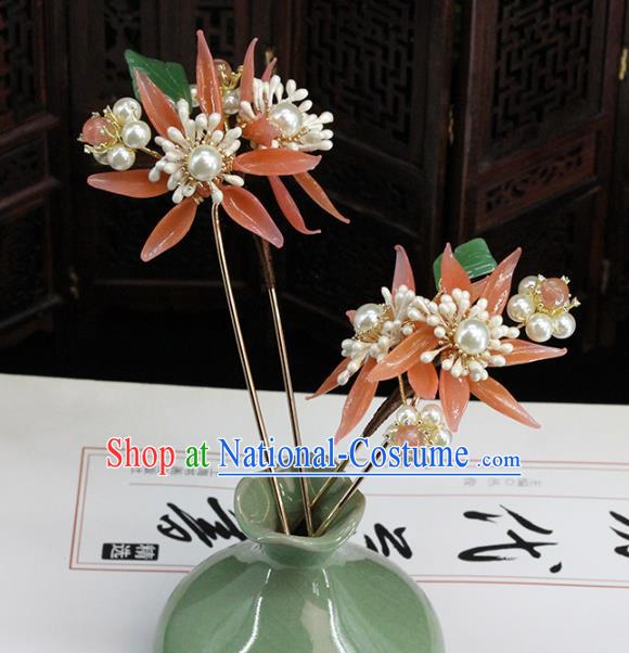 Traditional Chinese Handmade Pink Chrysanthemum Hairpin Headdress Ancient Hanfu Hair Accessories for Women