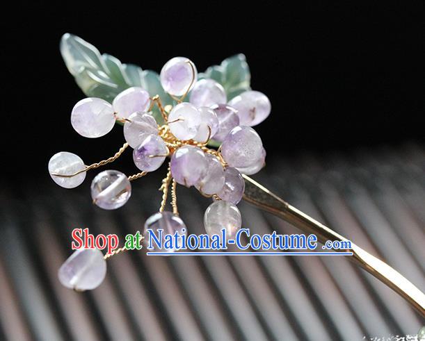 Traditional Chinese Handmade Amethyst Beads Hairpin Headdress Ancient Hanfu Hair Accessories for Women