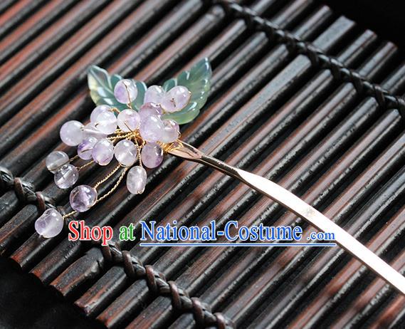 Traditional Chinese Handmade Amethyst Beads Hairpin Headdress Ancient Hanfu Hair Accessories for Women