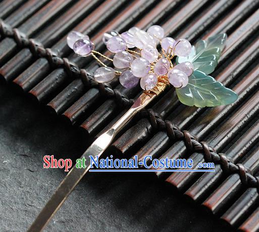 Traditional Chinese Handmade Amethyst Beads Hairpin Headdress Ancient Hanfu Hair Accessories for Women