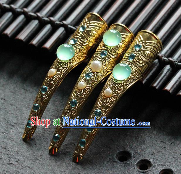 Traditional Chinese Qing Dynasty Gems Nail Wraps Ancient Court Queen Handmade Finger Accessories for Women