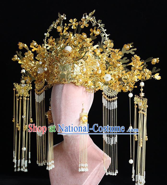 Traditional Chinese Deluxe Golden Phoenix Coronet Hairpins Headdress Ancient Wedding Hair Accessories for Women