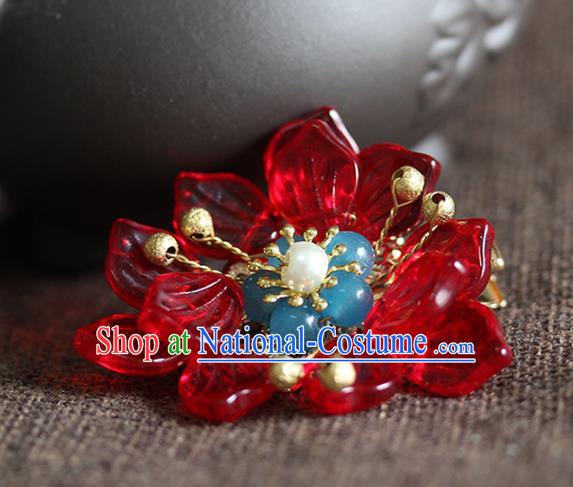 Traditional Chinese Handmade Red Flowers Hair Claws Headdress Ancient Hanfu Hair Accessories for Women