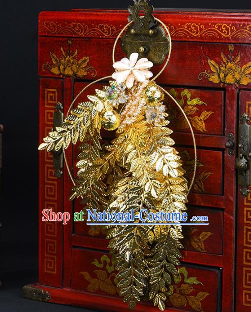 Traditional Chinese Wedding Golden Bridal Bouquet Ancient Bride Handmade Accessories for Women