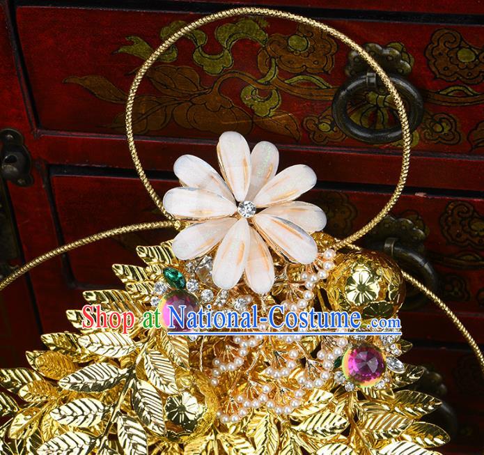 Traditional Chinese Wedding Golden Bridal Bouquet Ancient Bride Handmade Accessories for Women