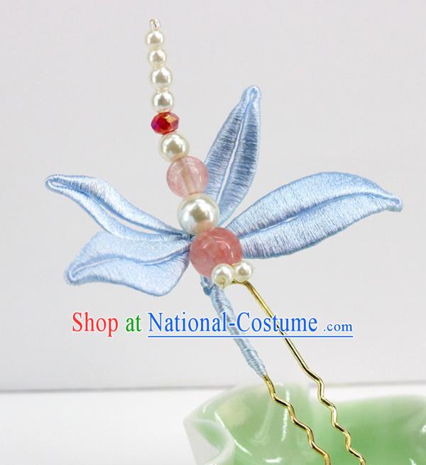 Traditional Chinese Handmade Blue Dragonfly Hairpin Headdress Ancient Hanfu Hair Accessories for Women