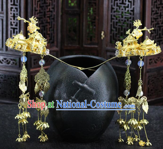 Traditional Chinese Handmade Brass Tassel Hairpin Headdress Ancient Hanfu Hair Accessories for Women