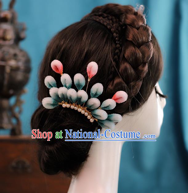 Traditional Chinese Handmade Blue Velvet Flowers Hairpin Headdress Ancient Hanfu Hair Accessories for Women