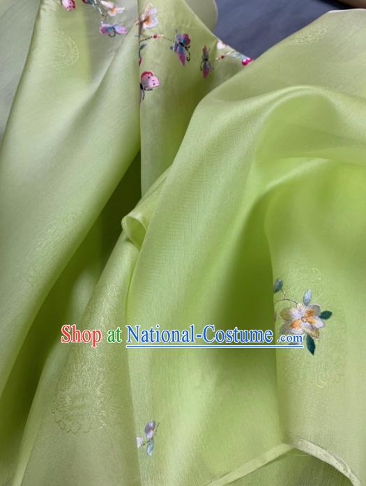 Asian Chinese Traditional Embroidered Flowers Pattern Design Green Silk Fabric Hanfu Material