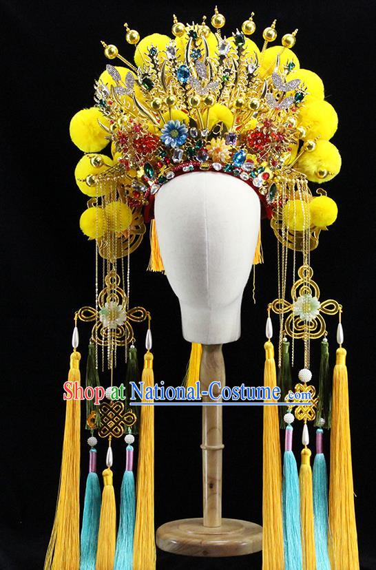 Traditional Chinese Opera Yellow Venonat Phoenix Coronet Headdress Ancient Hair Accessories for Women