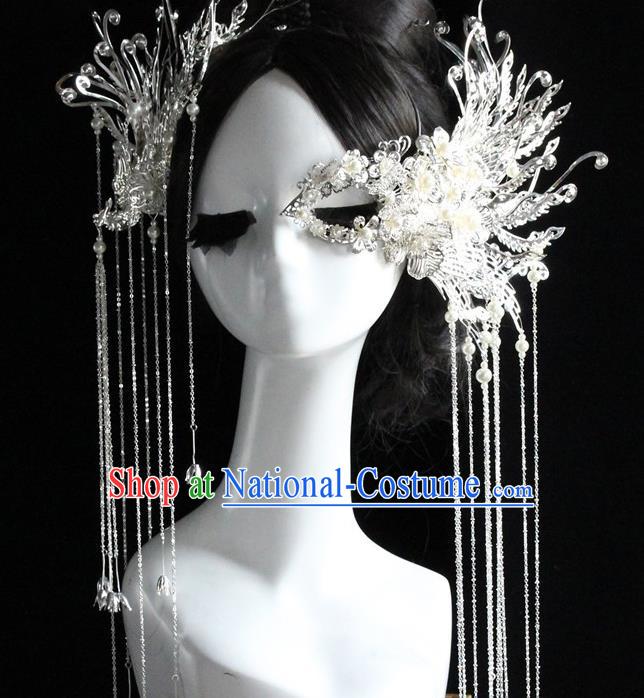 Traditional Chinese Bride Argent Tassel Hair Clasp Headdress Ancient Wedding Hair Accessories for Women