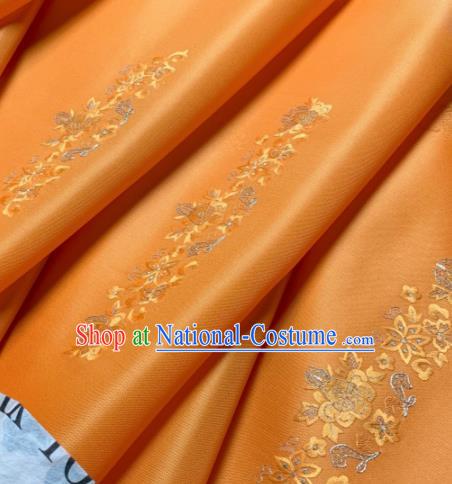 Chinese Traditional Classical Embroidered Flowers Pattern Design Orange Silk Fabric Asian Hanfu Material