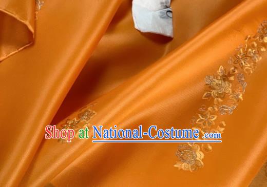 Chinese Traditional Classical Embroidered Flowers Pattern Design Orange Silk Fabric Asian Hanfu Material