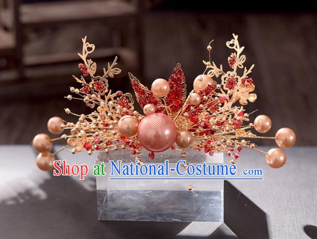 Traditional Chinese Bride Hair Crown Red Tassel Hairpins Headdress Ancient Wedding Hair Accessories for Women