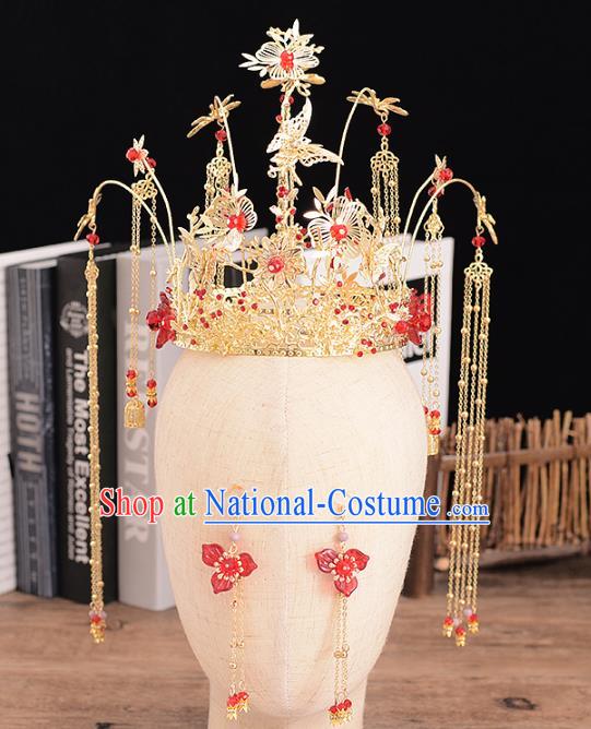 Traditional Chinese Bride Tassel Hair Crown Headdress Ancient Wedding Hair Accessories for Women