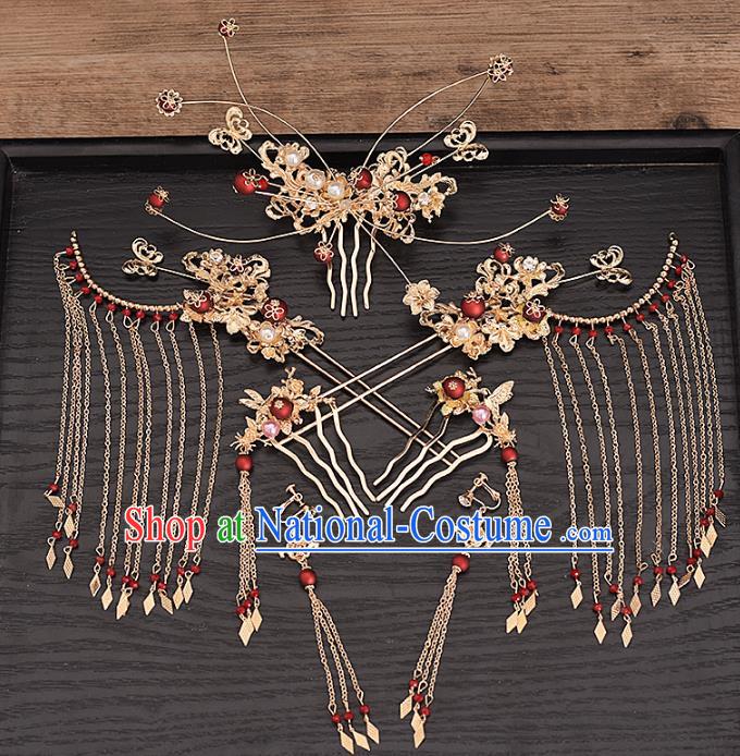 Traditional Chinese Bride Hair Comb Tassel Hairpins Headdress Ancient Wedding Hair Accessories for Women