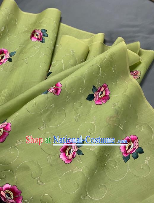 Chinese Traditional Classical Embroidered Flowers Pattern Design Green Silk Fabric Asian Hanfu Material