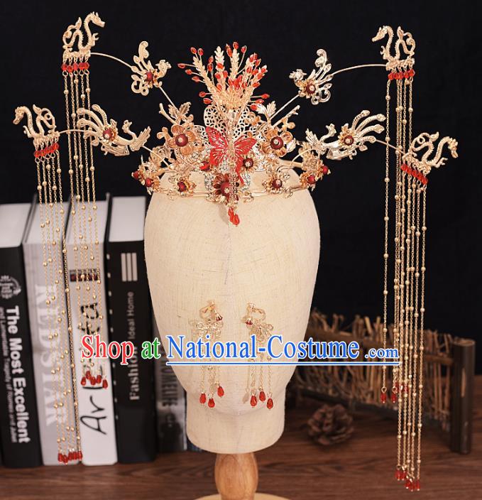 Traditional Chinese Bride Dragon Phoenix Coronet Hairpins Headdress Ancient Wedding Hair Accessories for Women