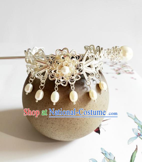 Traditional Chinese Argent Hairdo Crown and Hairpin Headdress Ancient Swordsman Hair Accessories for Women