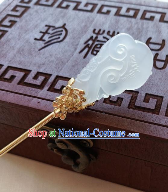 Traditional Chinese White Jade Hairpin Headdress Ancient Court Hair Accessories for Women